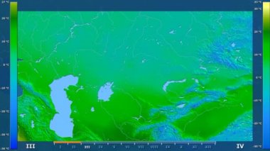 Animasyonlu gösterge - ham renk shader ile Kazakistan bölgede maksimum sıcaklık aya göre. Sterografik projeksiyon