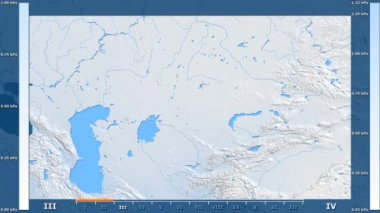 Animasyonlu gösterge - ham renk shader ile Kazakistan bölgede su buharı basıncı aya göre. Sterografik projeksiyon