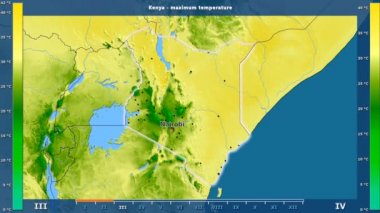 Aya göre maksimum sıcaklık animasyonlu efsanesi - İngilizce etiketleri ile Kenya alanında: ülke ve sermaye adları, açıklama göster. Sterografik projeksiyon