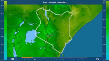 Animasyonlu efsanesi - İngilizce etiketleri ile Kenya alanında aya göre minimum sıcaklığı: ülke ve sermaye adları, açıklama göster. Sterografik projeksiyon