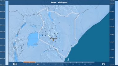 Rüzgar hızı aya göre animasyonlu efsanesi - İngilizce etiketleri ile Kenya alanında: ülke ve sermaye adları, açıklama göster. Sterografik projeksiyon