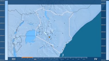 Hız animasyonlu efsanesi - parlayan şekli, idari sınırları, ana şehirler, sermaye ile Kenya alanında aya göre rüzgar. Sterografik projeksiyon