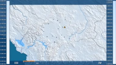 Animasyonlu efsanesi - parlayan şekli, idari sınırları, ana şehirler, sermaye ile Kosova bölgesinde su buharı basıncı aya göre. Sterografik projeksiyon