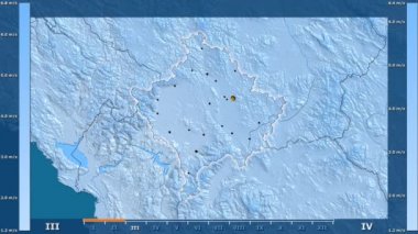 Hız aya göre animasyonlu efsanesi - parlayan şekli, idari sınırları, ana şehirler, sermaye ile Kosova bölgesinde rüzgar. Sterografik projeksiyon