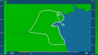 Animasyonlu efsanesi - parlayan şekli, idari sınırları, ana şehirler, sermaye ile Kuveyt alanında minimum sıcaklığı aya göre. Sterografik projeksiyon