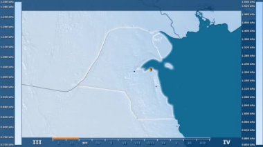 Animasyonlu efsanesi - parlayan şekli, idari sınırları, ana şehirler, sermaye ile Kuveyt bölgesinde su buharı basıncı aya göre. Sterografik projeksiyon