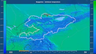 Kırgızistan alan animasyonlu efsanesi - İngilizce etiketleri ile aya göre minimum sıcaklığı: ülke ve sermaye adları, açıklama göster. Sterografik projeksiyon