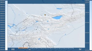 Animasyonlu gösterge - parlayan şekli, idari sınırları, ana şehirler, sermaye ile Kırgızistan bölgede su buharı basıncı aya göre. Sterografik projeksiyon