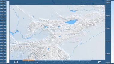 Animasyonlu gösterge - ham renk shader ile Kırgızistan bölgede su buharı basıncı aya göre. Sterografik projeksiyon