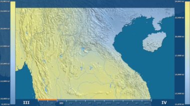 Animasyonlu efsanesi - ham renk shader ile Laos alanında güneş radyasyonu aya göre. Sterografik projeksiyon