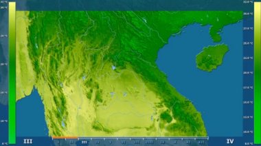 Animasyonlu efsanesi - ham renk shader ile Laos alanında ortalama sıcaklık aya göre. Sterografik projeksiyon