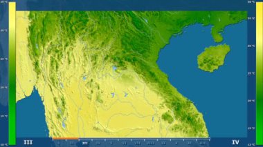 Animasyonlu efsanesi - ham renk shader ile Laos alanında maksimum sıcaklık aya göre. Sterografik projeksiyon