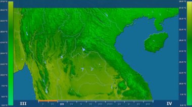 Animasyonlu efsanesi - ham renk shader ile Laos alanında minimum sıcaklığı aya göre. Sterografik projeksiyon
