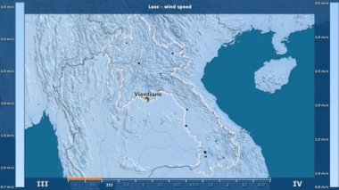 Rüzgar hızı aya göre animasyonlu efsanesi - İngilizce etiketleri ile Laos alanında: ülke ve sermaye adları, açıklama göster. Sterografik projeksiyon