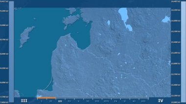 Animasyonlu efsanesi - ham renk shader ile Letonya alanında güneş radyasyonu aya göre. Sterografik projeksiyon