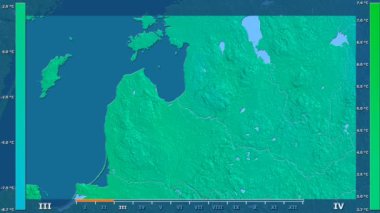 Animasyonlu efsanesi - ham renk shader ile Letonya alanında ortalama sıcaklık aya göre. Sterografik projeksiyon