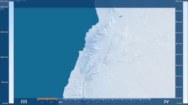 Animasyonlu gösterge - ham renk shader ile Lübnan bölgede yağış aya göre. Sterografik projeksiyon