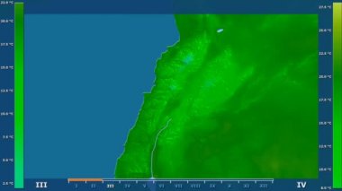 Animasyonlu efsanesi - ham renk shader ile Lübnan alanında maksimum sıcaklık aya göre. Sterografik projeksiyon