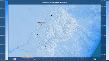 Lesotho alanda animasyonlu gösterge - İngilizce etiketleri ile aya göre su buhar basıncı: ülke ve sermaye adları, açıklama göster. Sterografik projeksiyon