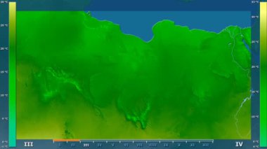 Animasyonlu efsanesi - ham renk shader ile Libya alanında ortalama sıcaklık aya göre. Sterografik projeksiyon