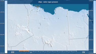 Animasyonlu efsanesi - İngilizce etiketleri ile Libya alanında aya göre su buhar basıncı: ülke ve sermaye adları, açıklama göster. Sterografik projeksiyon