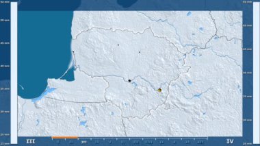 Animasyonlu efsanesi - parlayan şekli, idari sınırları, ana şehirler, sermaye ile Litvanya alan yağış aya göre. Sterografik projeksiyon