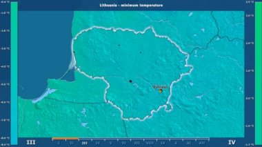 Animasyonlu efsanesi - İngilizce etiketleri ile Litvanya alan aya göre minimum sıcaklığı: ülke ve sermaye adları, açıklama göster. Sterografik projeksiyon