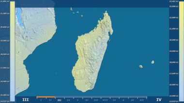 Madagaskar alanda animasyonlu gösterge - ham renk shader ile güneş radyasyonu aya göre. Sterografik projeksiyon