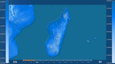 Madagaskar alanda animasyonlu gösterge - ham renk shader ile su buharı basıncı aya göre. Sterografik projeksiyon