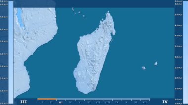 Rüzgar hızı Madagaskar alanda animasyonlu gösterge - ham renk shader ile aya göre. Sterografik projeksiyon