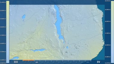 Animasyonlu efsanesi - ham renk shader ile Malavi alanında güneş radyasyonu aya göre. Sterografik projeksiyon