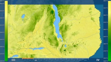 Animasyonlu efsanesi - ham renk shader ile Malavi alanında maksimum sıcaklık aya göre. Sterografik projeksiyon
