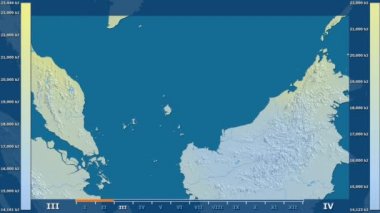 Animasyonlu efsanesi - ham renk shader ile Malezya alanında güneş radyasyonu aya göre. Sterografik projeksiyon