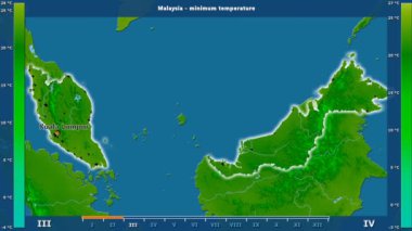 Animasyonlu efsanesi - İngilizce etiketleri ile Malezya alanında aya göre minimum sıcaklığı: ülke ve sermaye adları, açıklama göster. Sterografik projeksiyon