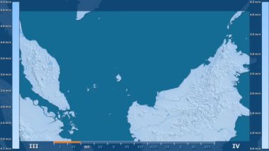 Rüzgar hızı animasyonlu efsanesi - ham renk shader ile Malezya alanında aya göre. Sterografik projeksiyon