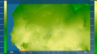 Animasyonlu efsanesi - ham renk shader ile Mali alanda ortalama sıcaklık aya göre. Sterografik projeksiyon