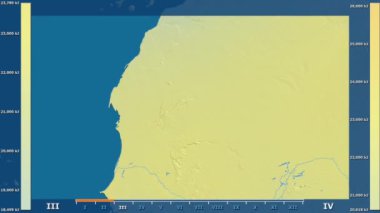 Animasyonlu efsanesi - ham renk shader ile Moritanya alanında güneş radyasyonu aya göre. Sterografik projeksiyon