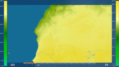 Animasyonlu efsanesi - ham renk shader ile Moritanya alanında maksimum sıcaklık aya göre. Sterografik projeksiyon