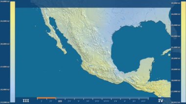 Animasyonlu efsanesi - ham renk shader ile Meksika alanında güneş radyasyonu aya göre. Sterografik projeksiyon