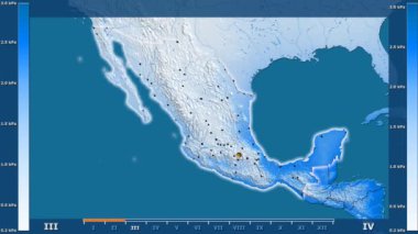 Animasyonlu gösterge - parlayan şekli, idari sınırları, ana şehirler, sermaye ile Meksika bölgede su buharı basıncı aya göre. Sterografik projeksiyon