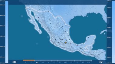 Hız animasyonlu efsanesi - parlayan şekli, idari sınırları, ana şehirler, sermaye ile Meksika alanında aya göre rüzgar. Sterografik projeksiyon