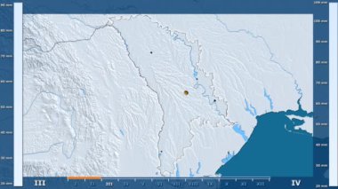 Animasyonlu efsanesi - parlayan şekli, idari sınırları, ana şehirler, sermaye ile Moldova alan yağış aya göre. Sterografik projeksiyon