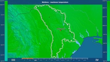 Aya göre maksimum sıcaklık animasyonlu efsanesi - İngilizce etiketleri ile Moldova alanında: ülke ve sermaye adları, açıklama göster. Sterografik projeksiyon
