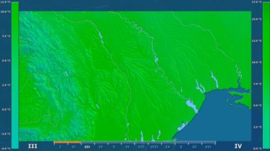 Animasyonlu efsanesi - ham renk shader ile Moldova alanında maksimum sıcaklık aya göre. Sterografik projeksiyon