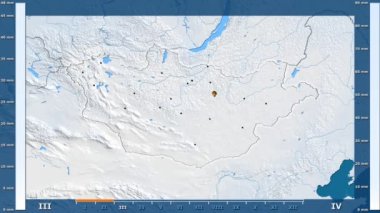 Animasyonlu efsanesi - parlayan şekli, idari sınırları, ana şehirler, sermaye ile Moğolistan alan yağış aya göre. Sterografik projeksiyon