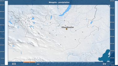 Animasyonlu efsanesi - İngilizce etiketleri ile Moğolistan alan aya göre Yağış: ülke ve sermaye adları, açıklama göster. Sterografik projeksiyon