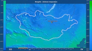 Animasyonlu efsanesi - İngilizce etiketleri ile Moğolistan alan aya göre minimum sıcaklığı: ülke ve sermaye adları, açıklama göster. Sterografik projeksiyon
