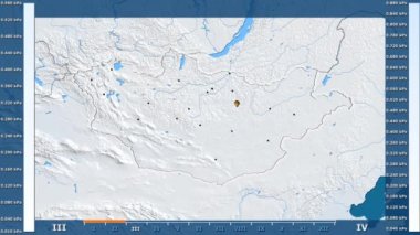 Animasyonlu gösterge - parlayan şekli, idari sınırları, ana şehirler, sermaye ile Moğolistan bölgede su buharı basıncı aya göre. Sterografik projeksiyon