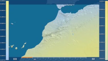Animasyonlu efsanesi - ham renk shader ile Fas alanında güneş radyasyonu aya göre. Sterografik projeksiyon