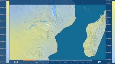 Animasyonlu efsanesi - ham renk shader ile Mozambik alanında güneş radyasyonu aya göre. Sterografik projeksiyon